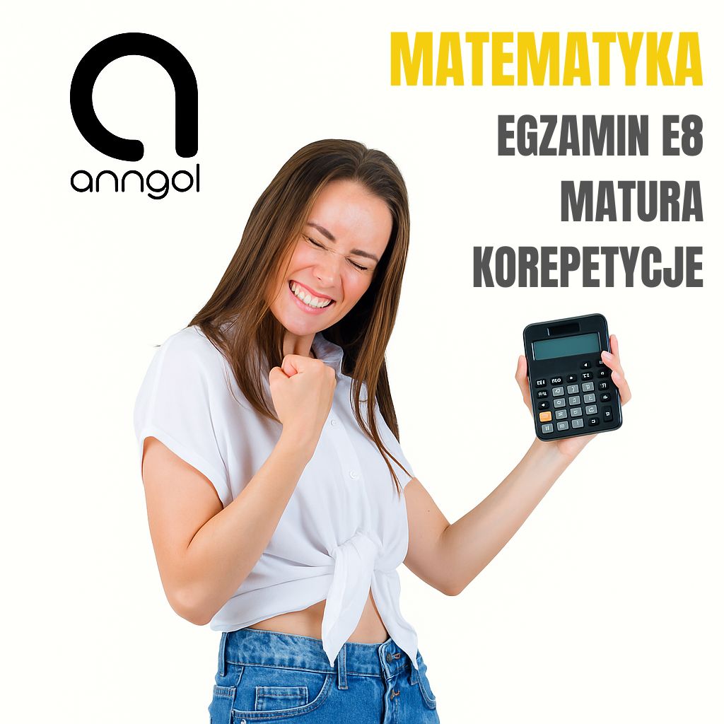 Uśmiechnięta nastolatka z kalkulatorem – korepetycje z matematyki, przygotowanie do egzaminu ósmoklasisty i matury w AnnGol Świętochłowice lub online